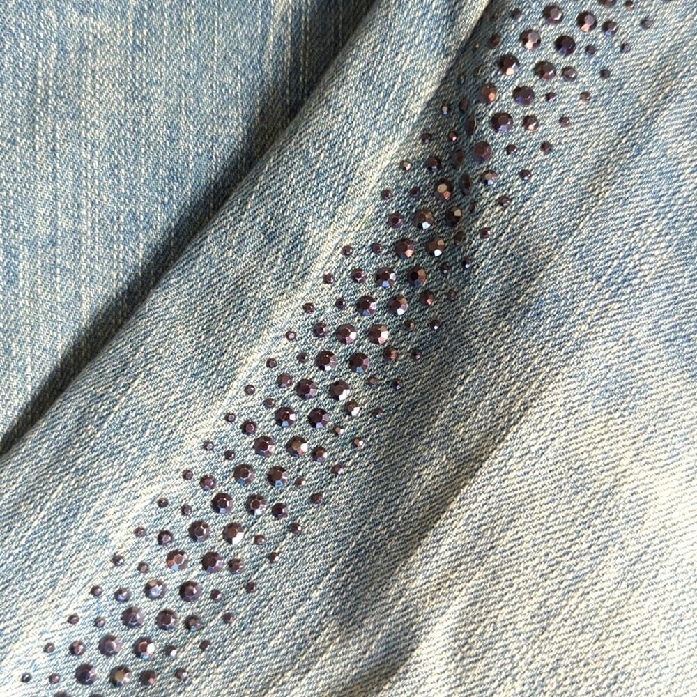 Mossimo Low Rise Studded Crystal Rhinestone Stripe Light Wash Skinny Y2K Jeans - Picture 5 of 6
